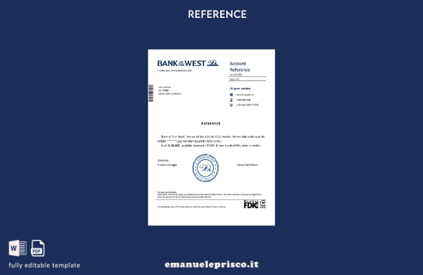 modello di riferimento della USA Bank of the West in stile verificato